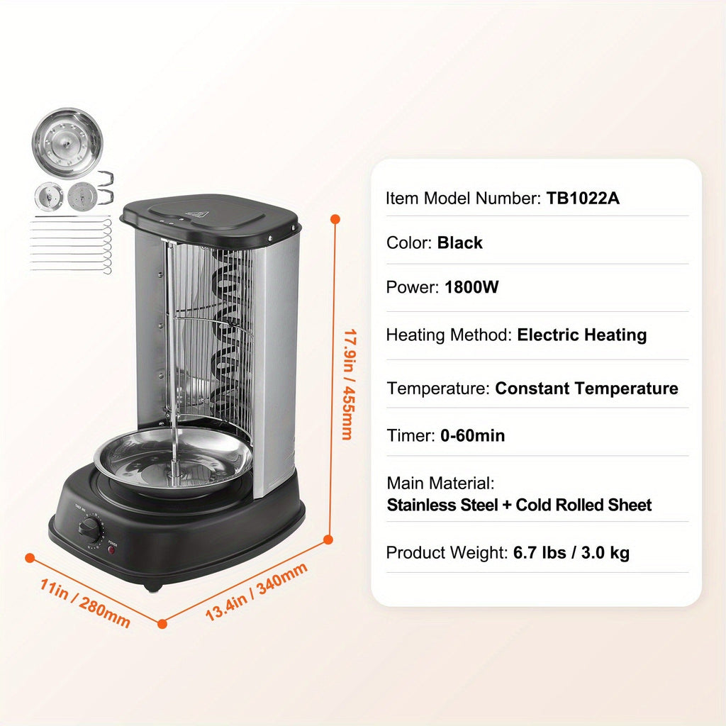 Vertical Shawarma Grill Machine, Electric Gyro Rotisserie Oven with Countertop Broiler for Home Cooking, Dining and Outdoor M