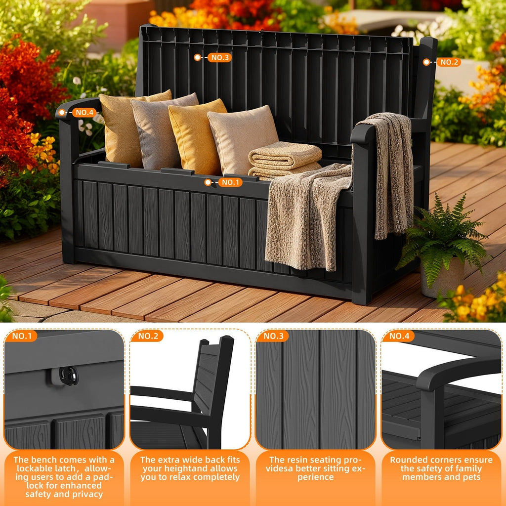 80-Gallon Outdoor Deck Storage Bench with Backrest, Armrests and Hidden Under-Seat Compartment in Two Colors — image 5
