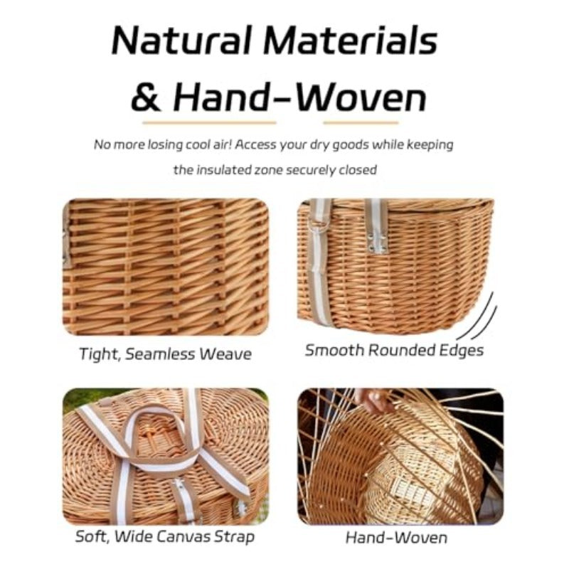 Insulated Wicker Picnic Hamper Set for Two with Cutlery, Ceramic Plates, Glasses and Cheese Board — image 8
