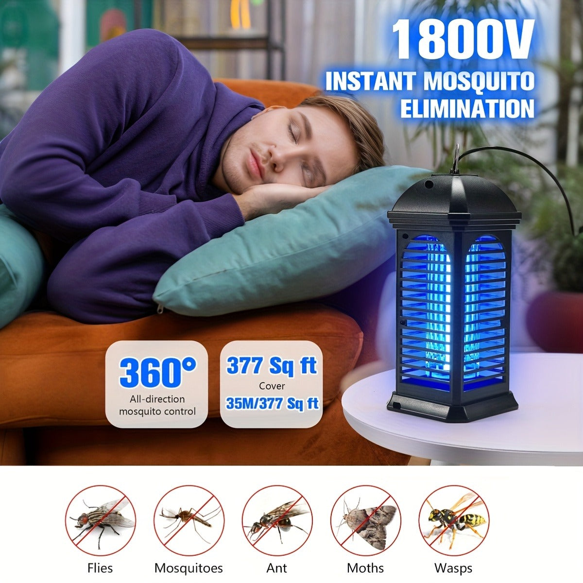 Cylindrical Plug-In Bug Zapper with Blue Grid Light in Black Single or Two-Piece Upgrade Options — image 9