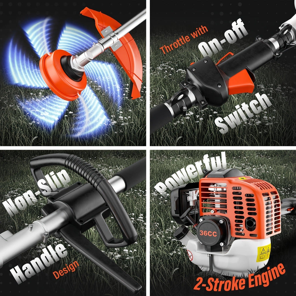 Gas String Trimmer 36CC 2-Cycle Weed Eater, 17" Cutting Swath, Easy Start Technology, Commercial Grade Gas Weed Wacker for Th