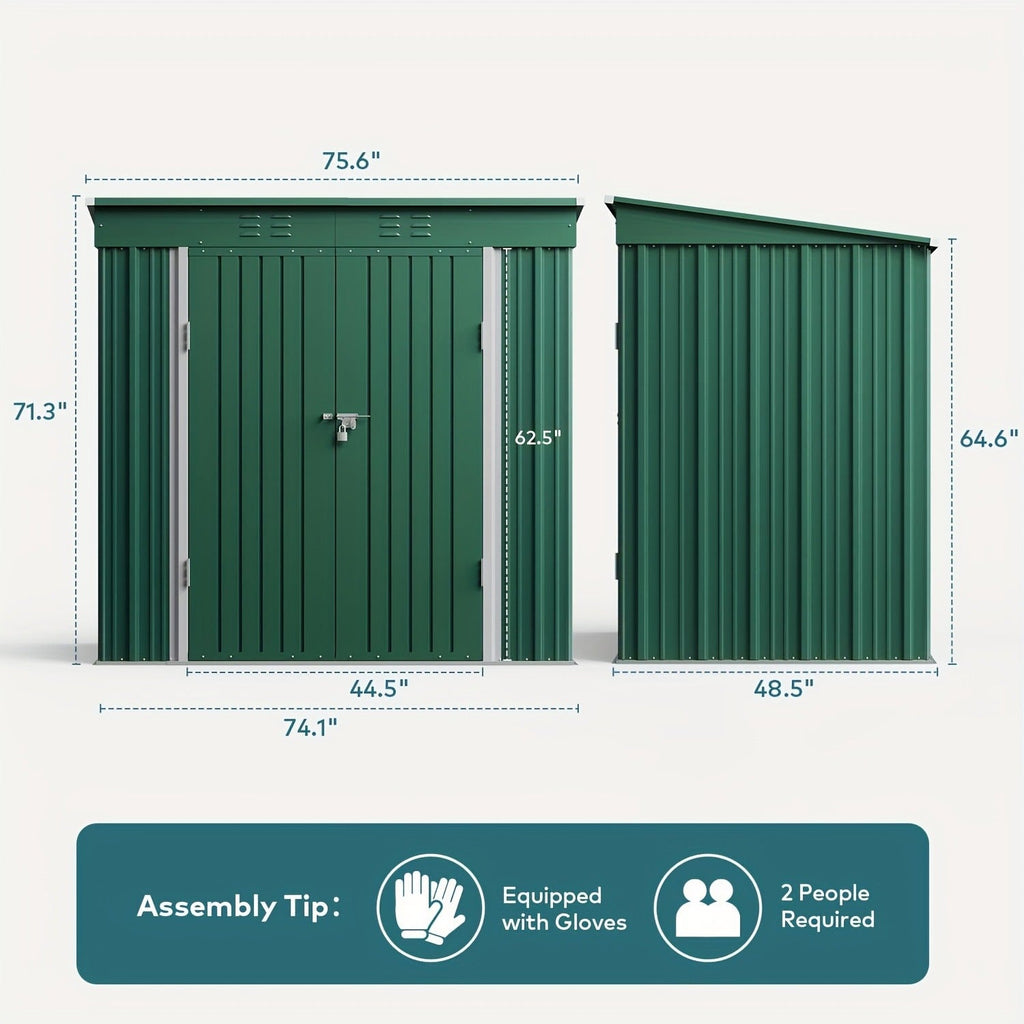 Metal Outdoor Storage Shed with Double or Single Doors in Grey, Green or Brown Checkout Models — image 8