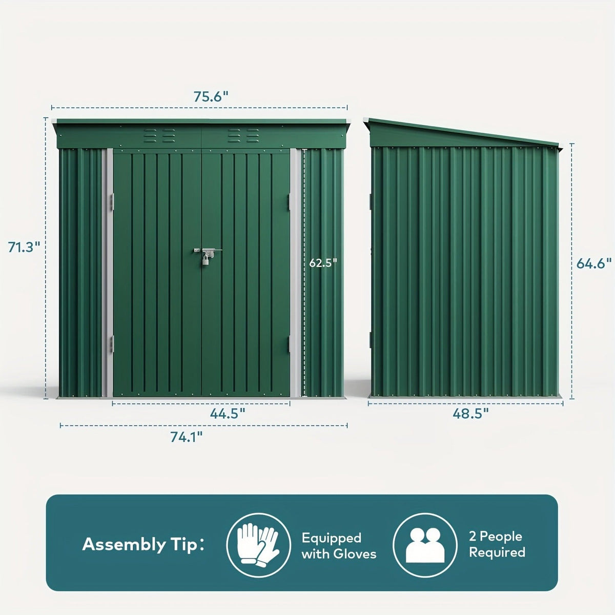 Metal Outdoor Storage Shed with Double or Single Doors in Grey, Green or Brown Checkout Models — image 8