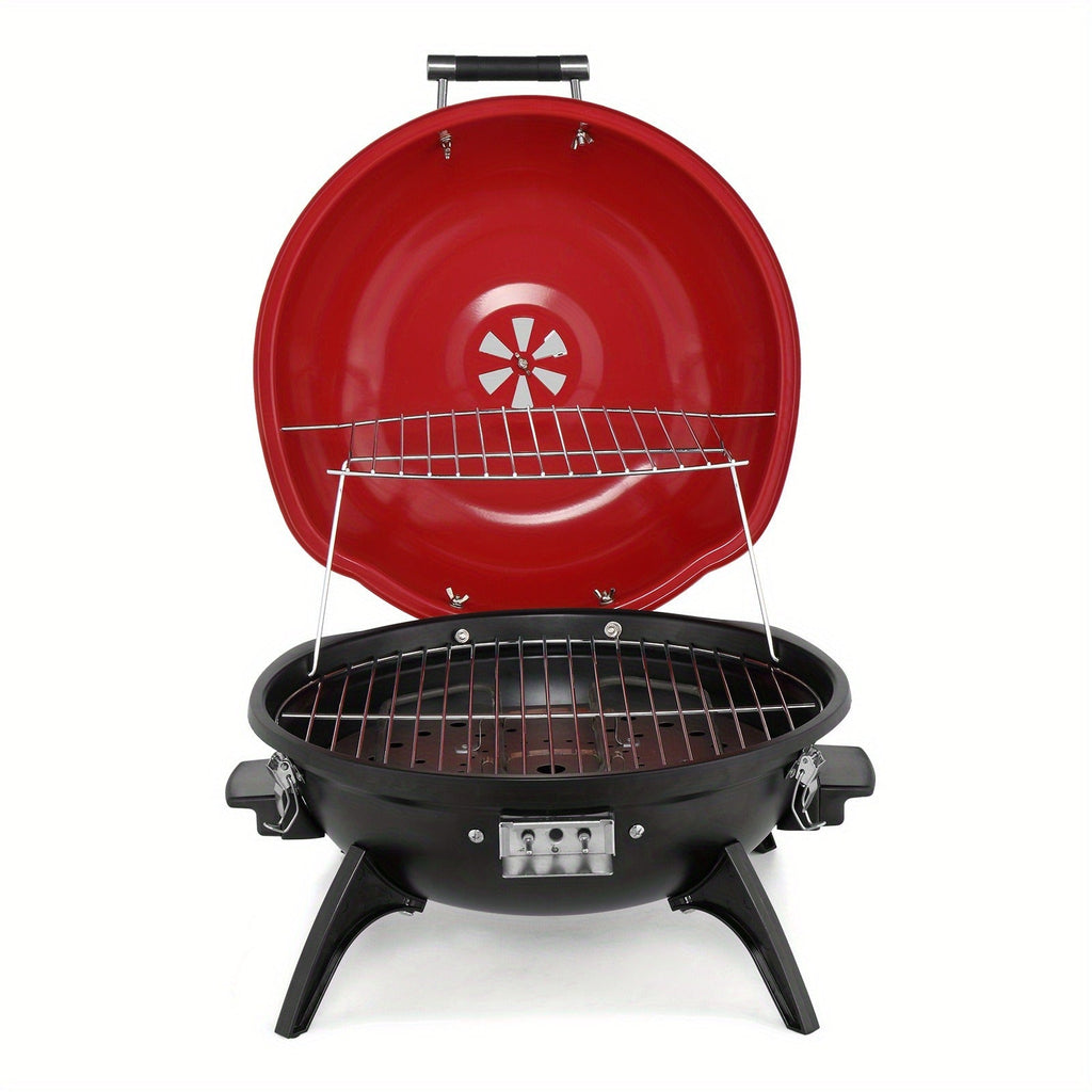 Electric BBQ Grill 1600W Indoor Outdoor Tabletop Grill with Lid Stainless Steel Heating Tube Chrome Grate Cool-Touch Handle —