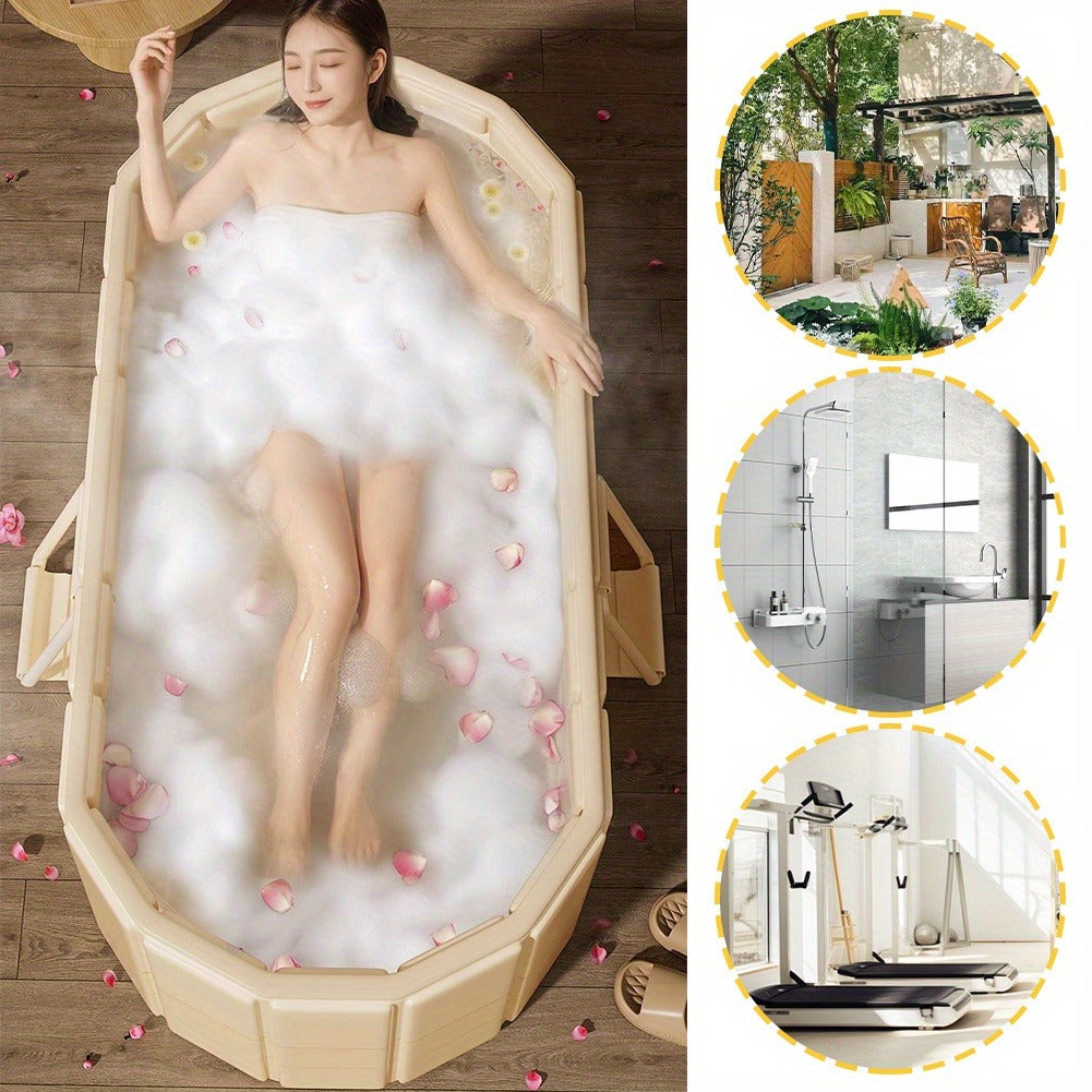 Foldable Portable Hot Tub & Ice Bath Soaking Tub, Large Freestanding Bathtub, Dual Drainage, Home & Outdoor Cold Plunge Tub —