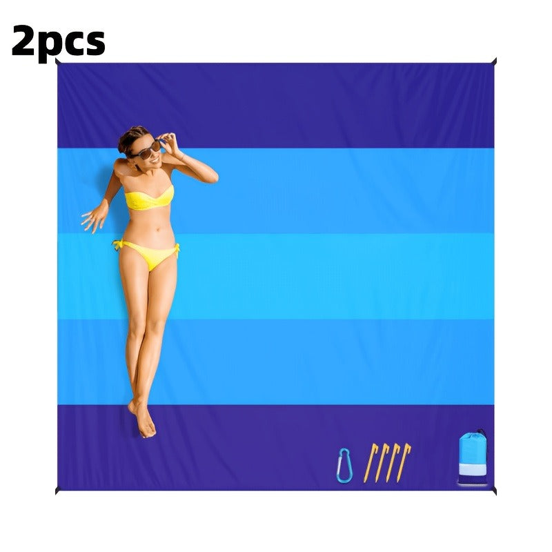 Gradient Beach Mat with Purple-to-Blue Design, Corner Loops, Drawstring Pouch, Stakes and 1- or 2-Piece Packs — image 9