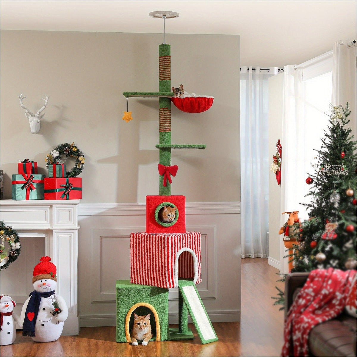 90-107.9-Inch Floor-to-Ceiling Cat Tree with Four Platforms, Tension Post and Five Style Options — image 17