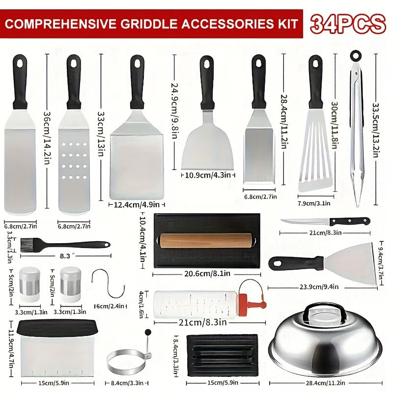 17-, 34- or 41-Piece Teppanyaki BBQ Tool Set with Griddle Spatulas, Press Domes and Carry Bag — image 10
