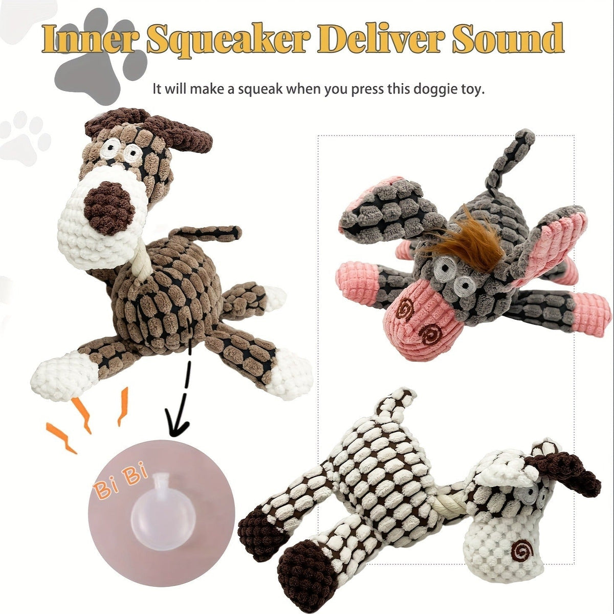 Dog Toys Six-Piece Stuffless Soft Plush Assortment for Small, Medium and Large Dogs and Puppies — image 3