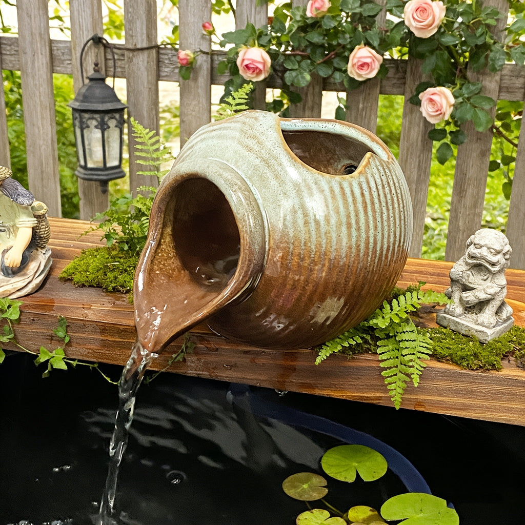 Ceramic Tabletop Fountain Mini Water Feature Ornament Retro Garden Style for Aquarium Fish Tank Indoor Outdoor Decor — image 