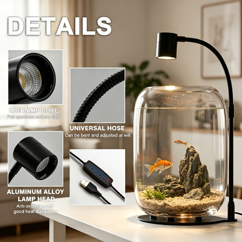 Glass Terrarium with USB Growth Light Open Top 15.9x8.7 Inch Transparent Vase for Moss Air Plants Succulents Indoor Garden Ho