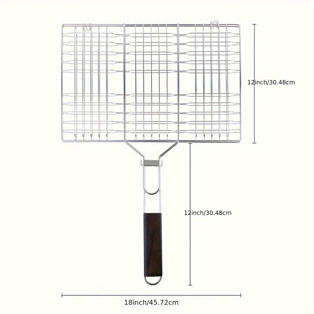 Grill Basket Stainless Steel Folding BBQ Grilling Basket for Fish Chicken Vegetables Shrimp Portable Outdoor Camping Barbecue