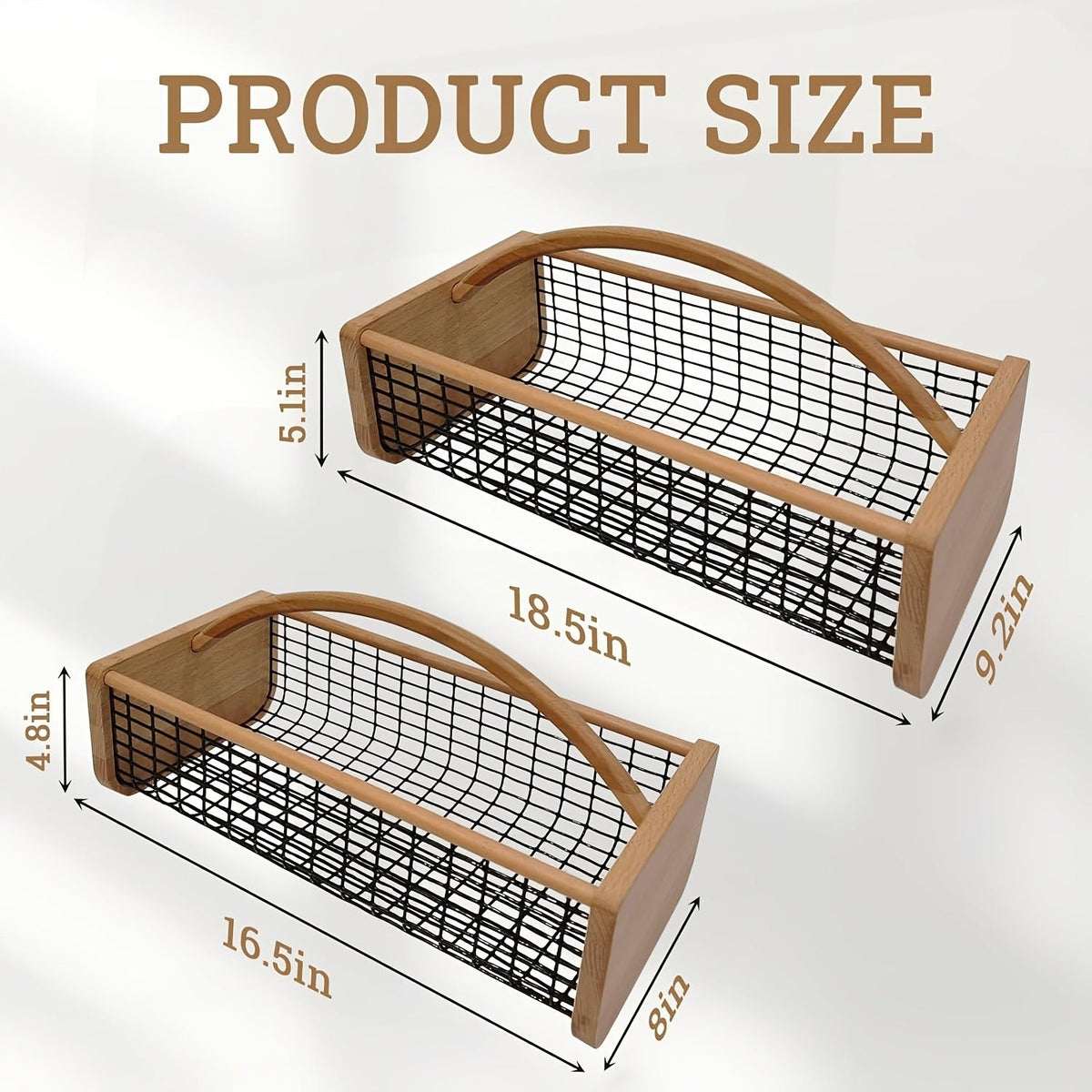 Garden Harvest Basket Metal Mesh with Wooden Handle – Rectangle Vegetable Fruit Picking Basket for Garden, Kitchen & Farmhous