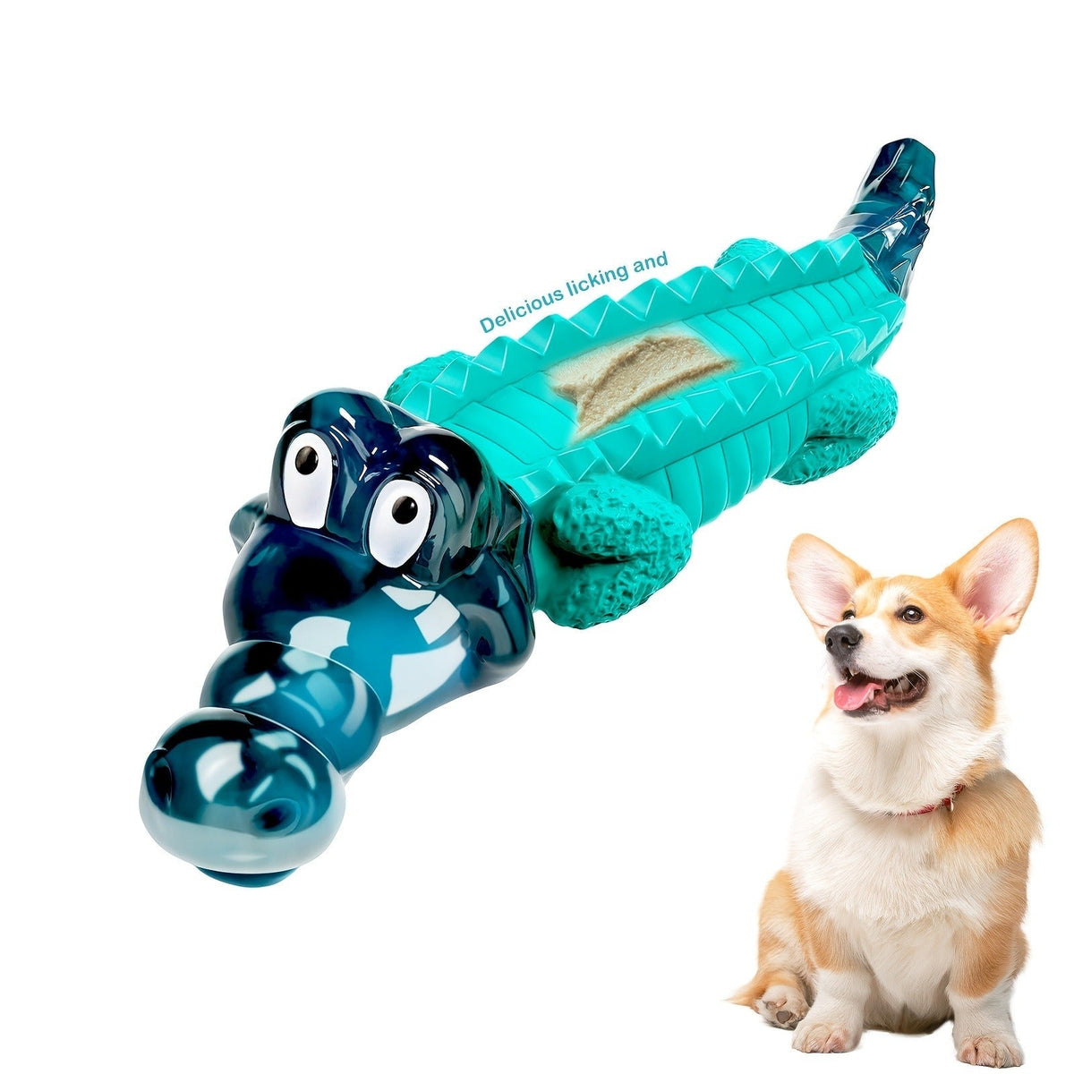 Dog Toy Blue Rubber Crocodile Chew Design with Milk Flavor, Raised Ridges and 20-100 lb Guidance — image 3