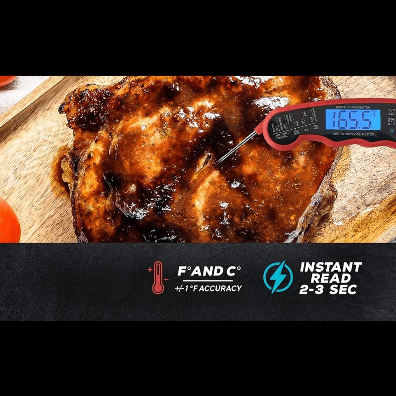 Red and Black Folding Digital Food Thermometer with Backlit Display, Calibration Mode, Unit Switch and Hanging Loop — image 7