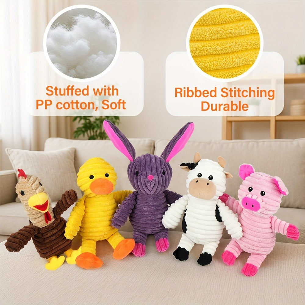 Dog Toys Five-Piece Squeaky Plush Animal Set with Pig, Frog, Elephant, Chicken and Fox Designs — image 6
