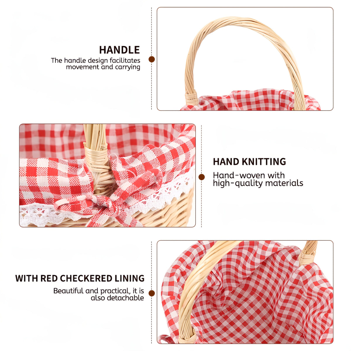 Large Wicker Picnic Basket with Split Lid, Central Carry Handle and Red Checkered Textile Lining — image 8