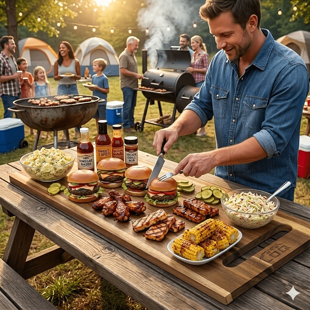Extra-Long 36 x 11-Inch Wood-Color Charcuterie Board with Recessed Handles and Two Display Stands — image 8