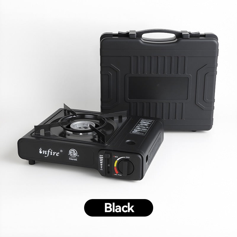 Black Single-Burner Butane Tabletop Camping Stove with Carrying Case, Adjustable Knob and US-Spec Option — image 1