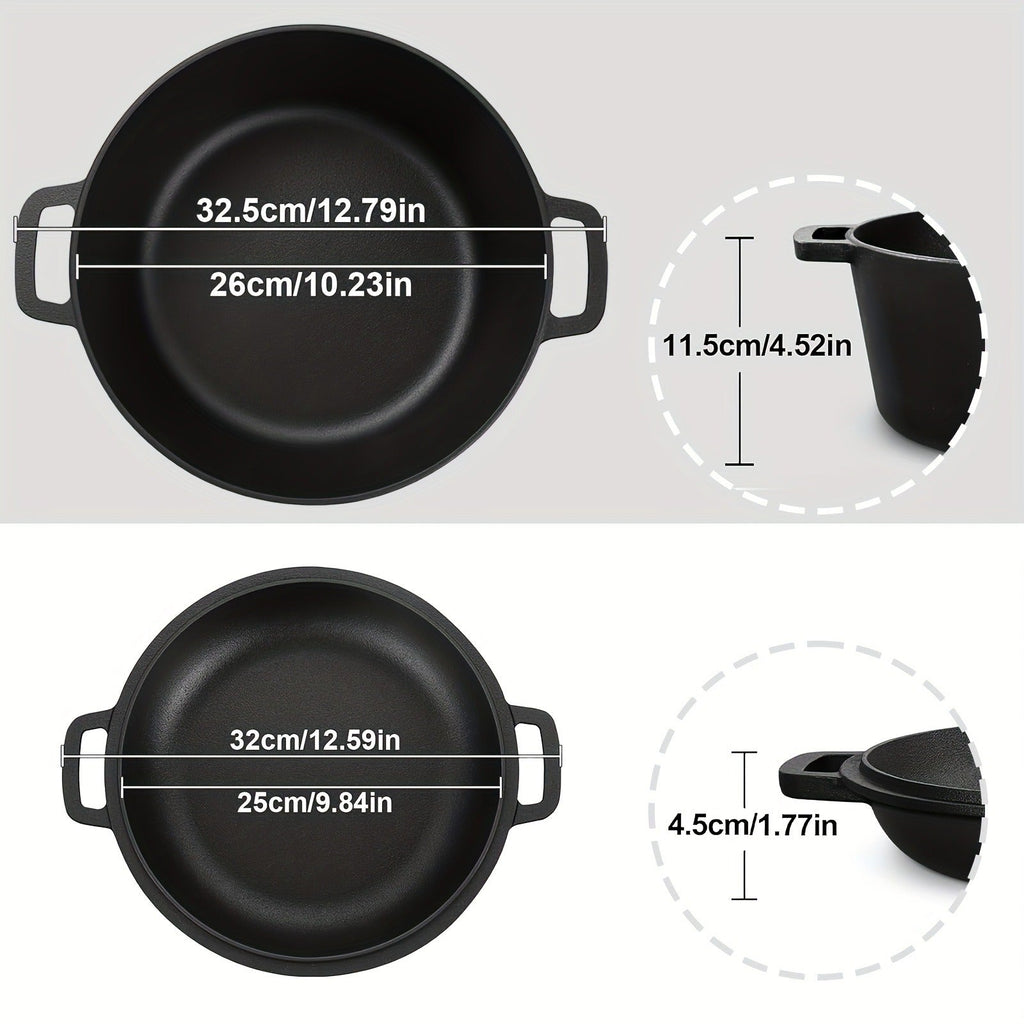 Pre-Seasoned-Labeled Cast Iron Dutch Oven with Reversible Skillet Lid, Trivet, Handle Covers and Scraper — image 8