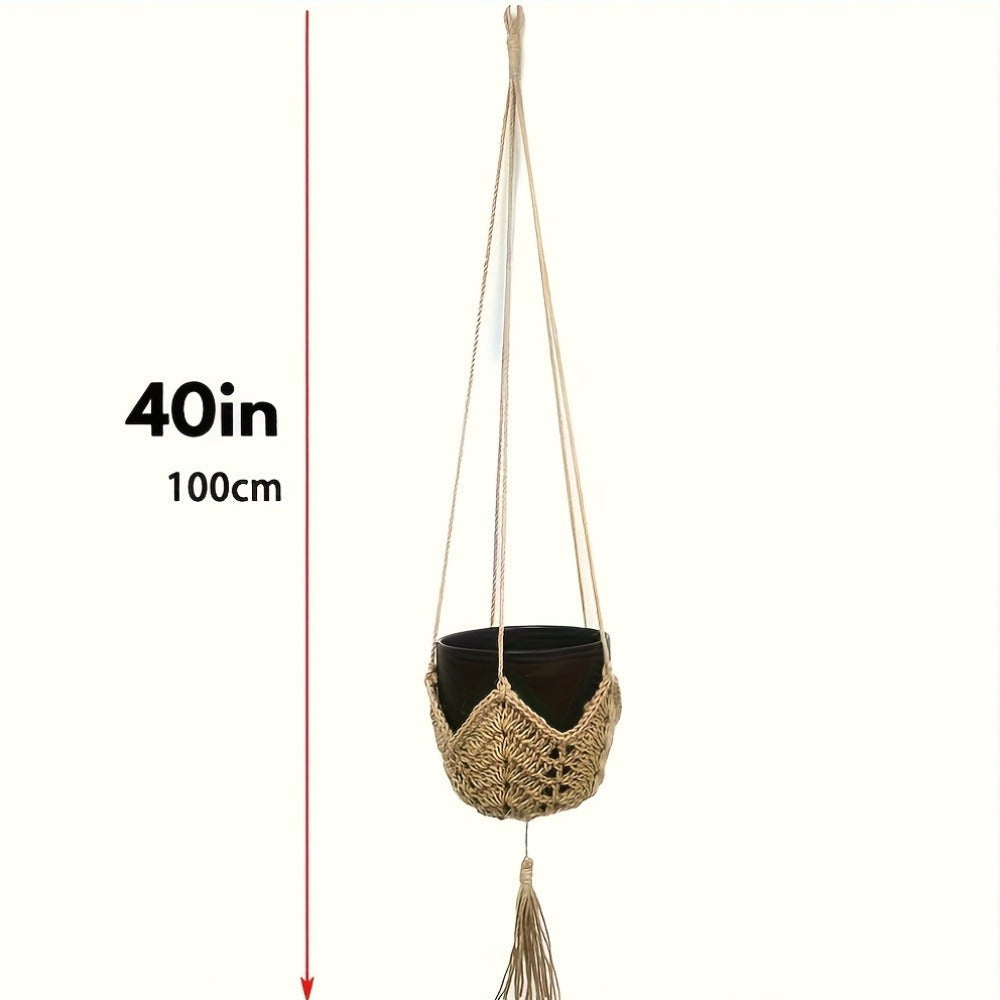 Macrame Plant Hanger with Tassels, Bohemian Cotton Rope Crochet Wall Basket, Indoor Outdoor Hanging Planter with Hooks, Boho 