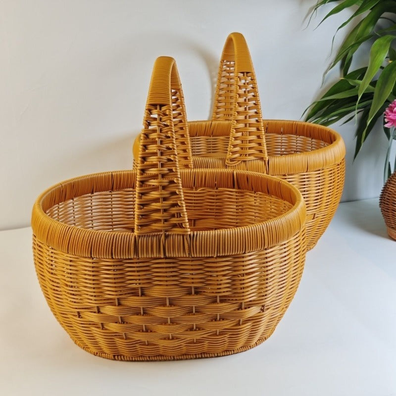 Rattan Basket Woven Shopping Basket with Handle – Extra Large Handcrafted Picnic Basket for Fruits, Eggs, Vegetables — image 