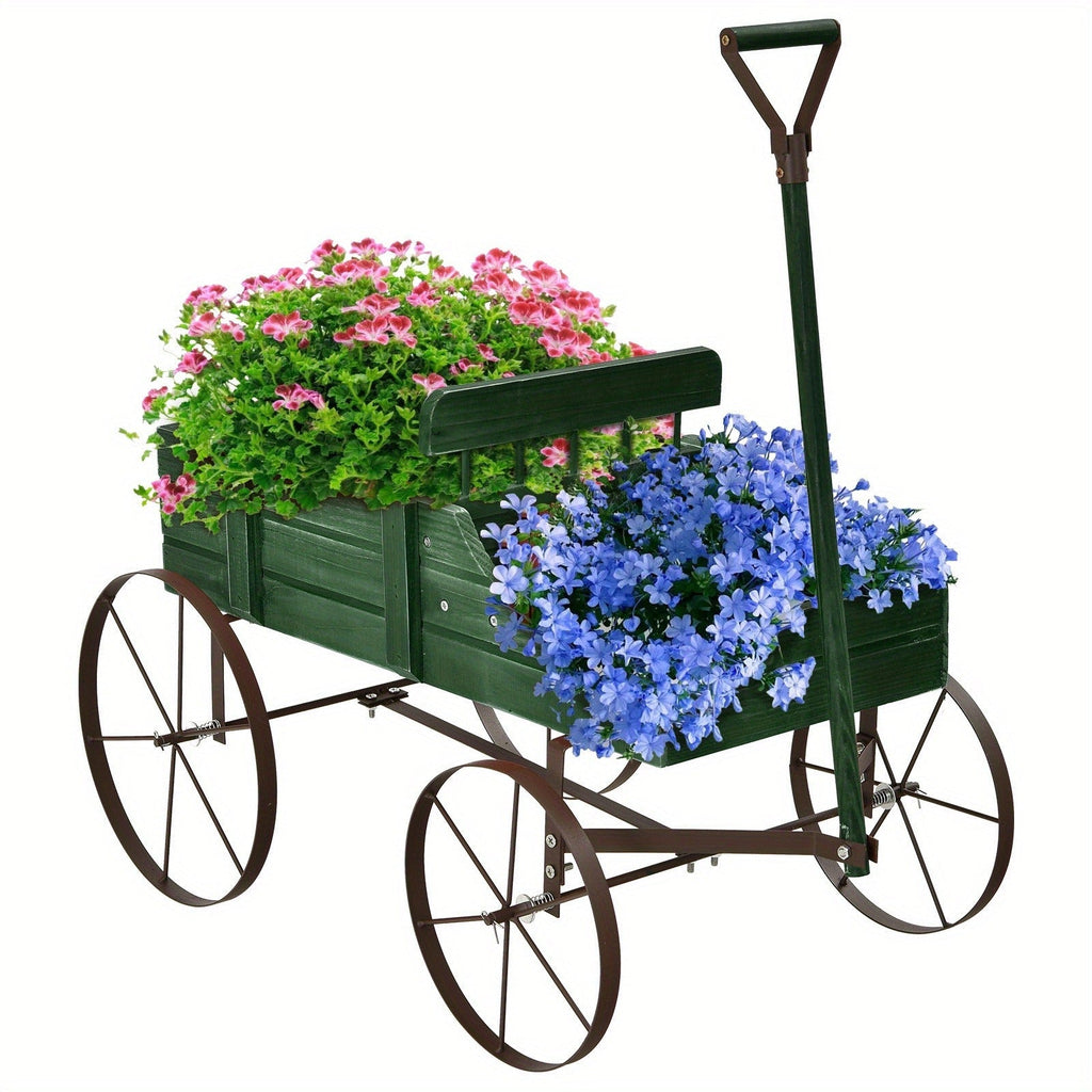 Wooden Flower Stand with 4 Wheels, Rolling Plant Trolley for Garden, Balcony & Terrace, for Garden, Patio and Yard Use — imag