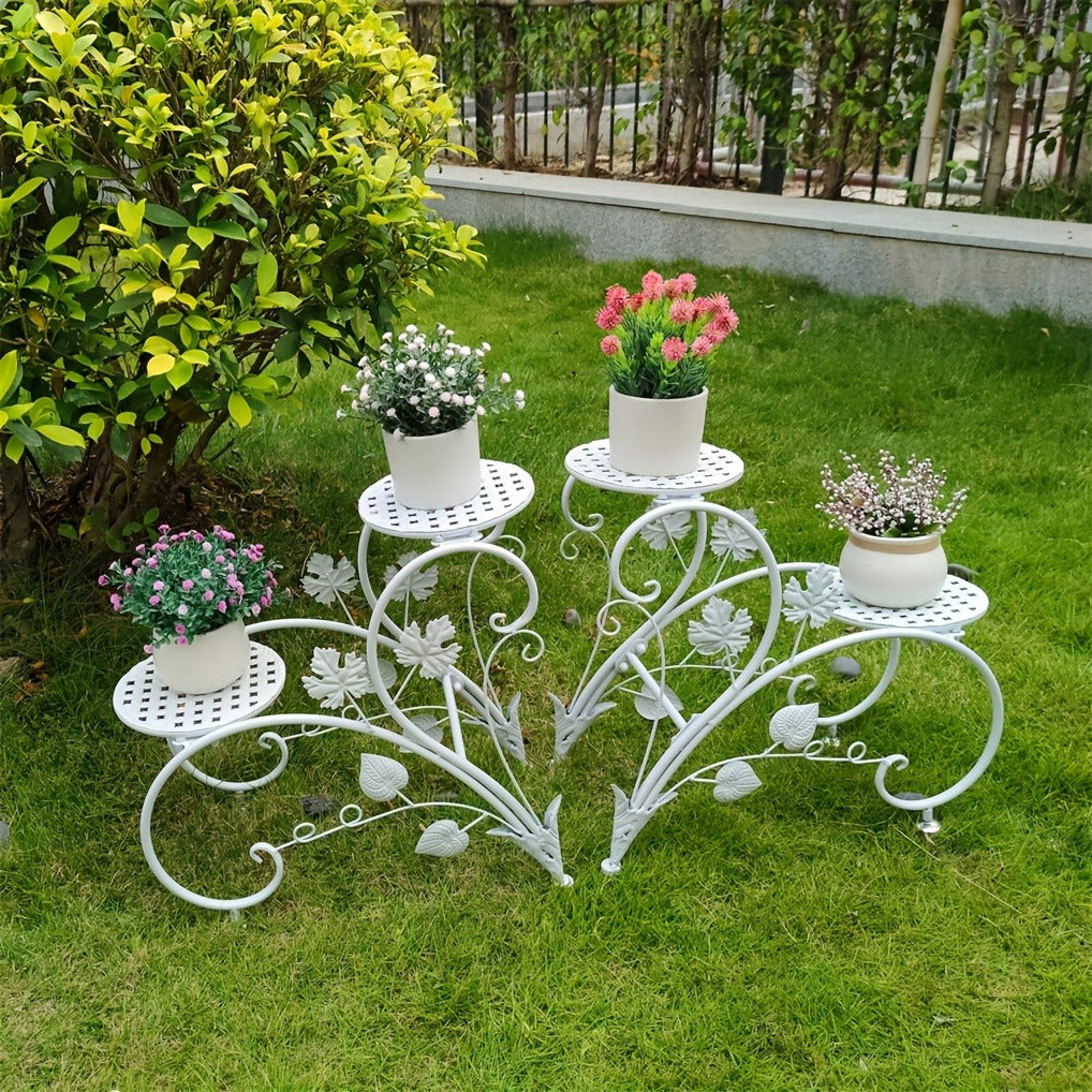 Two-Piece Half-Heart Metal Plant Stand Set with Four-Tier Pot Display for Garden, Patio or Home — image 7