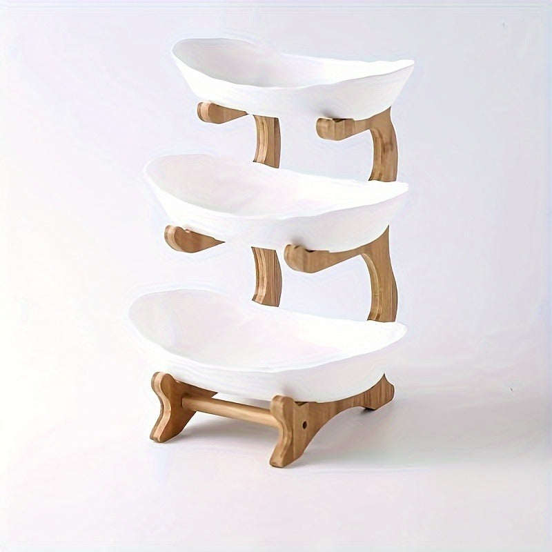 Fruit Stand 2/3-Tier Plastic Tiered Tray | Elegant Candy Display Snack Bread Bowl for Kitchen Living Room | Space-Saving Coun