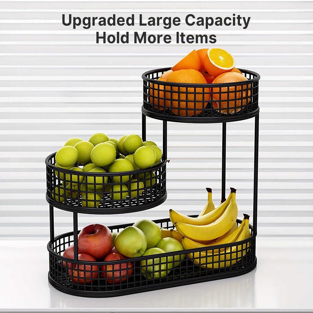 Three-Tier Black Wire Fruit Basket with Staggered Round Bowls and Rectangular Countertop Base — image 8
