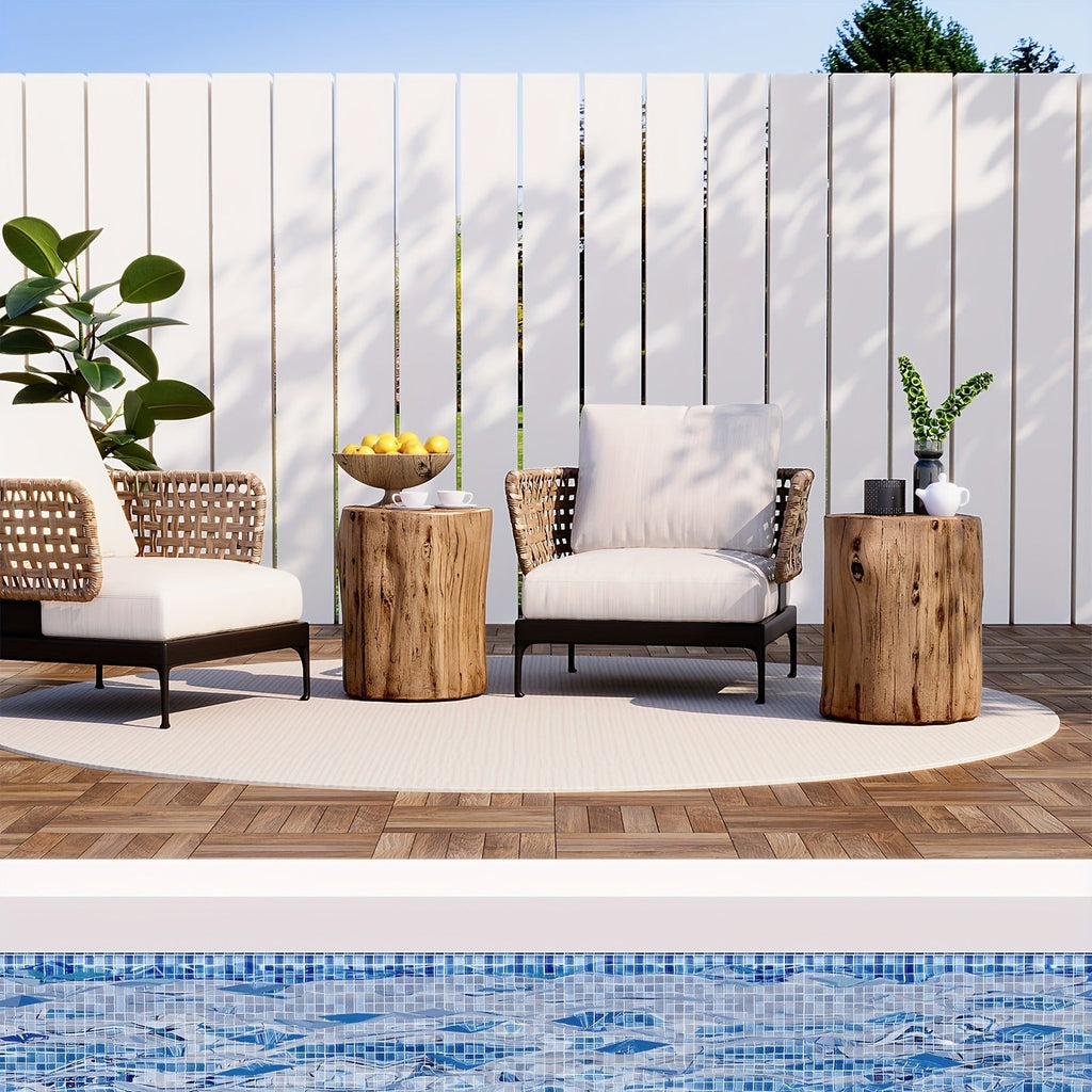 Outdoor Side Table Faux Wood Tree-Stump Design in Magnesia with Cylindrical Form and Brown Finish — image 7