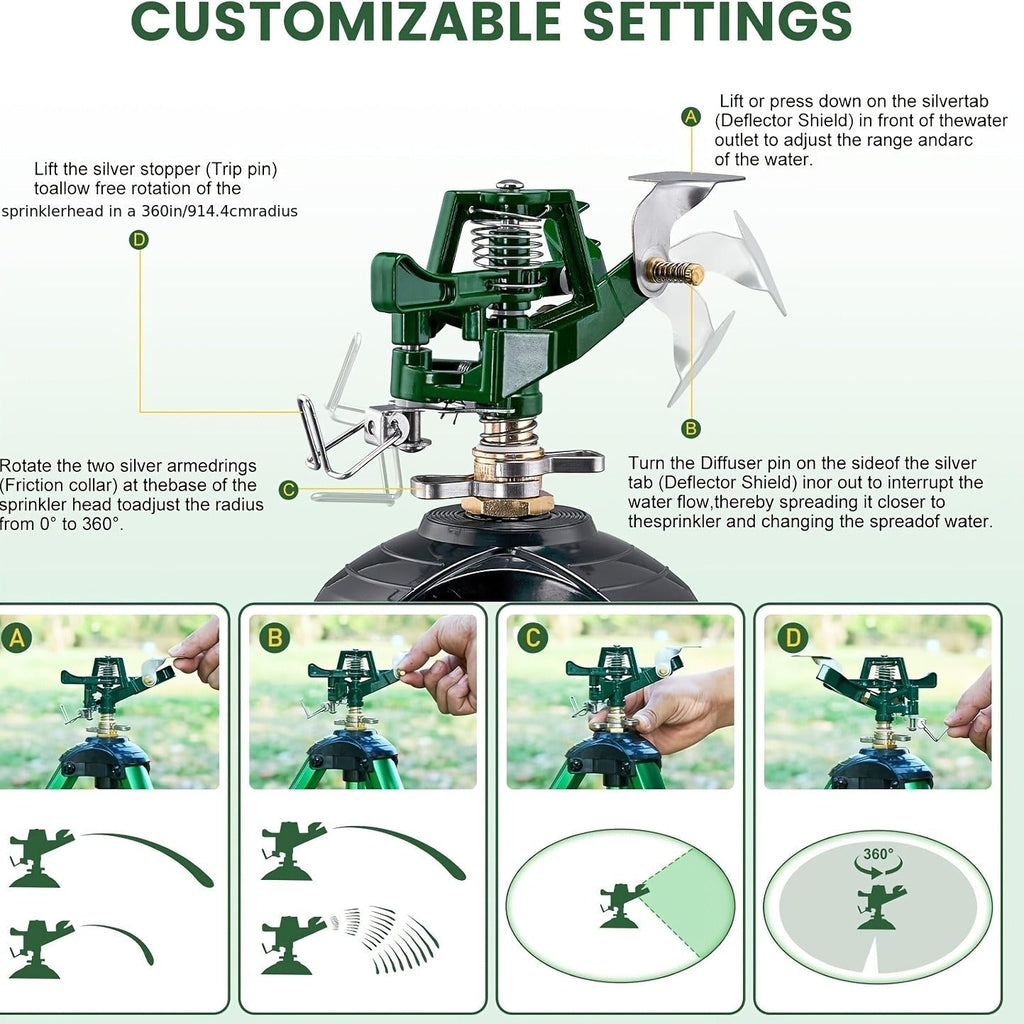 Impact Sprinkler Tripod 360° Zinc Head Lawn Yard Irrigation Flip Lock, for Garden, Lawn and Yard Watering — image 7