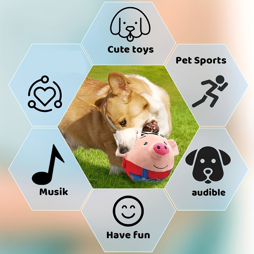 Dog Toy USB-Rechargeable Rolling Pig Plush Ball with Vibration, Swinging and Sound Effects in Two Colors — image 5