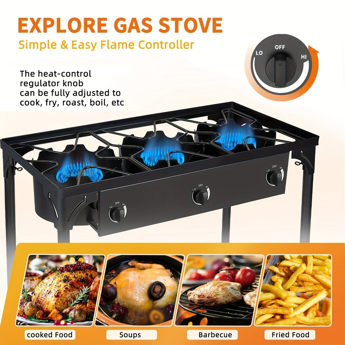 Outdoor Propane Burner Stand with One- or Three-Burner Layout, Removable Legs and 0–20 PSI Regulator Hose — image 9