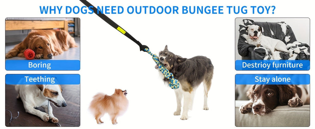 Dog Toy Outdoor Hanging Bungee Tug with Adjustable 19.7-Foot Elastic Cord, Soft Loop and Chew Rope — image 10