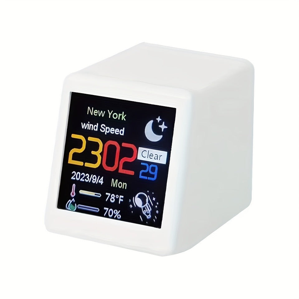 WiFi Weather Station Desktop Clock – Mini Smart Display Temperature Humidity Atmospheric Pressure Wind Speed GIF Animation — 