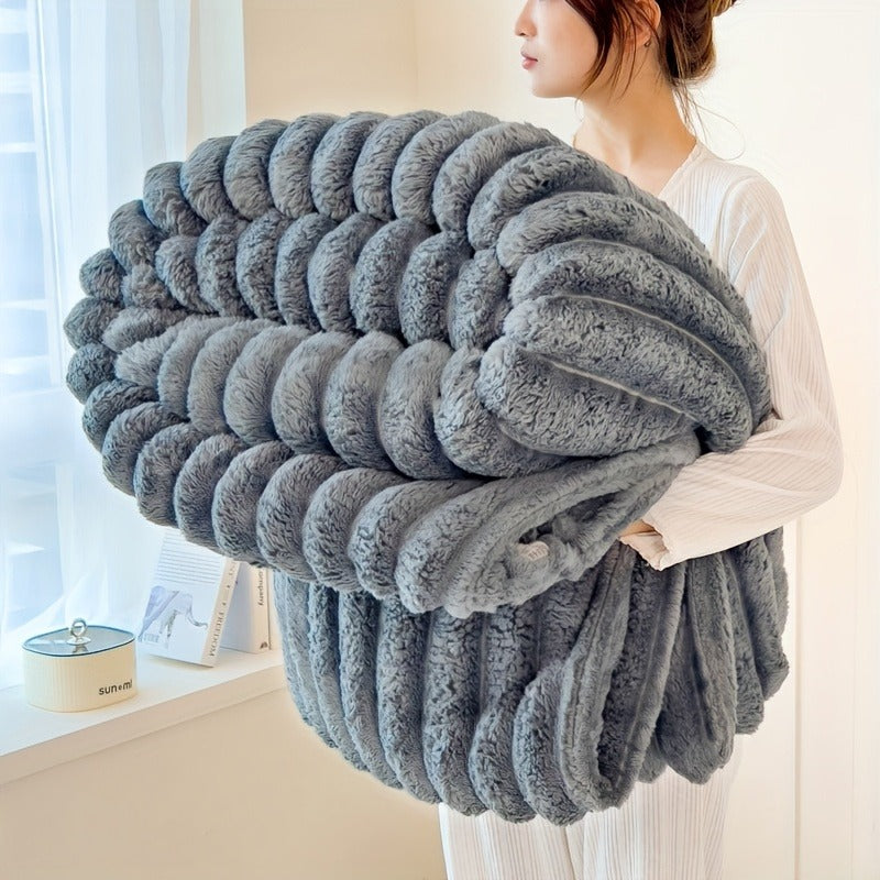 Fleece Blanket Double-Sided 3D Faux Rabbit Fur Throw – Ultra-Soft Thick 300-350g/m² for Home, Office, Travel & Camping — imag