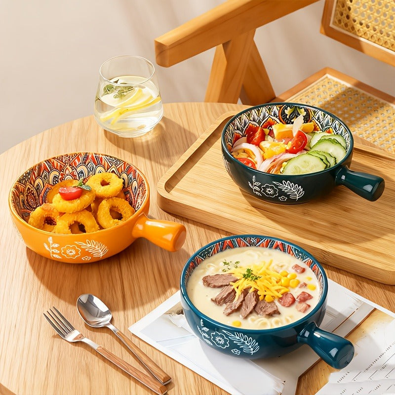 Ceramic Bowl Set with Lids 8-Piece Bohemian Soup Noodle Salad Bowls, for Home Cooking, Dining and Outdoor Meals — image 9