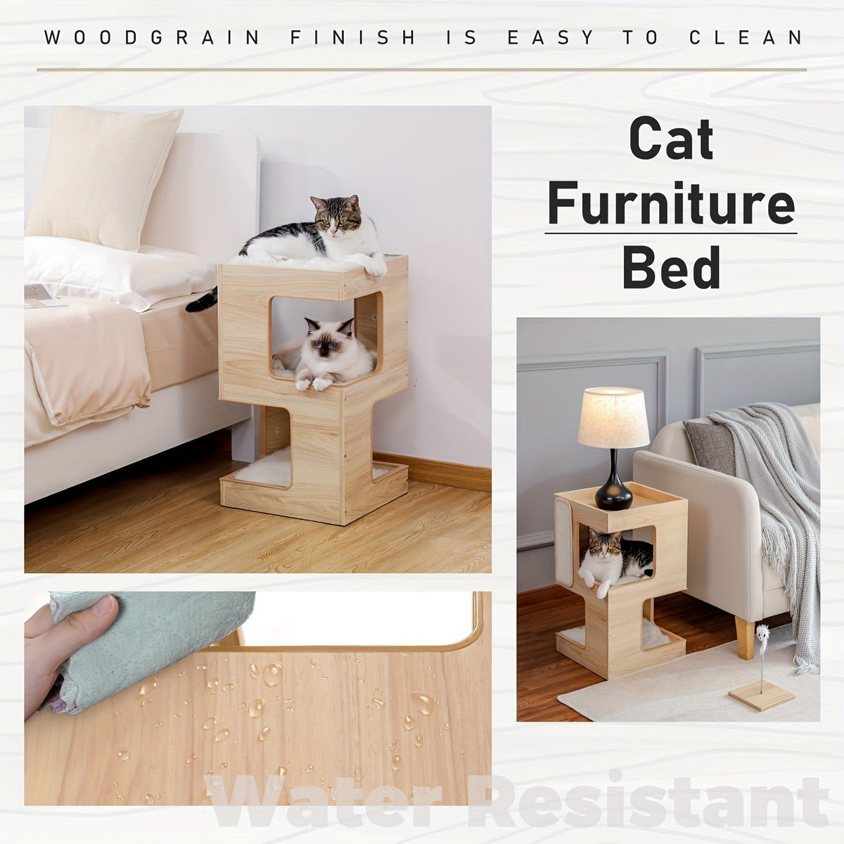23.6-Inch Wood-Look Cat Tree Bed with Three Levels, Removable Soft Mats and Brown Finish for Indoor Cats — image 5
