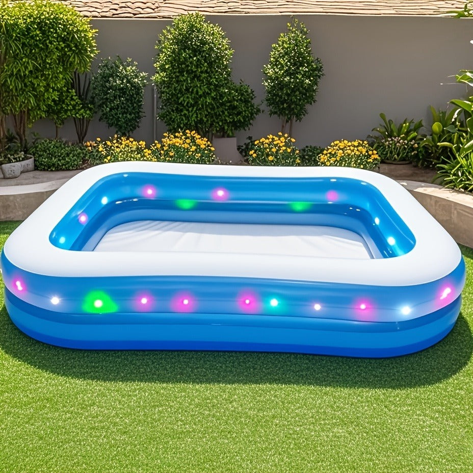 Inflatable Swimming Pool Glow Night Light PVC Reinforced Thickened Fast Setup Outdoor Backyard Party Pool for Adults Kids Fam