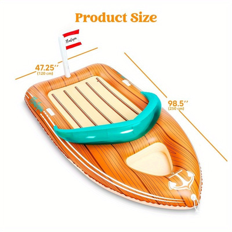 Pool Float Boat-Shaped Two-Person Raft, Over Eight Feet with Built-In Cooler, Two Handles and Tow Point — image 8