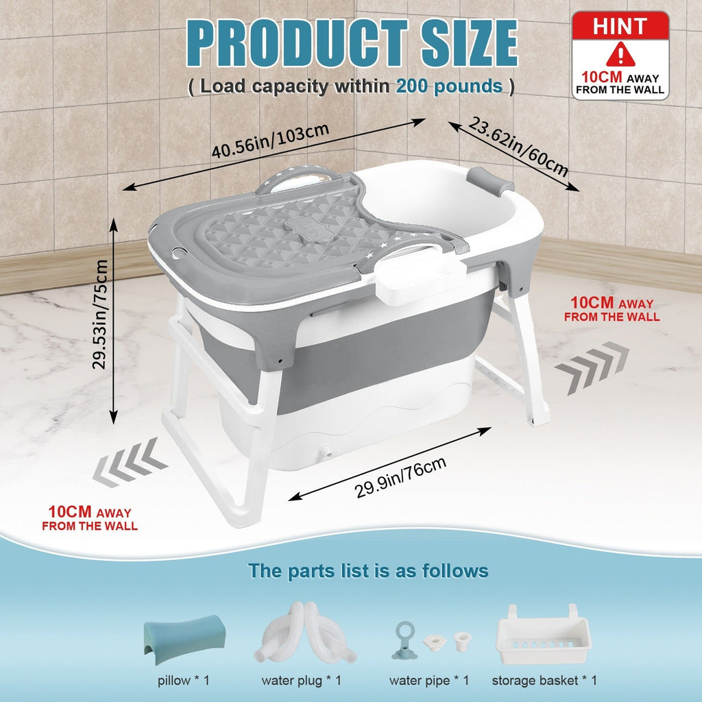 Portable Bathtub for Adults with Insulation Cover & Drainage Pipe, Foldable Hot Tub for Indoor Outdoor Sauna — image 9