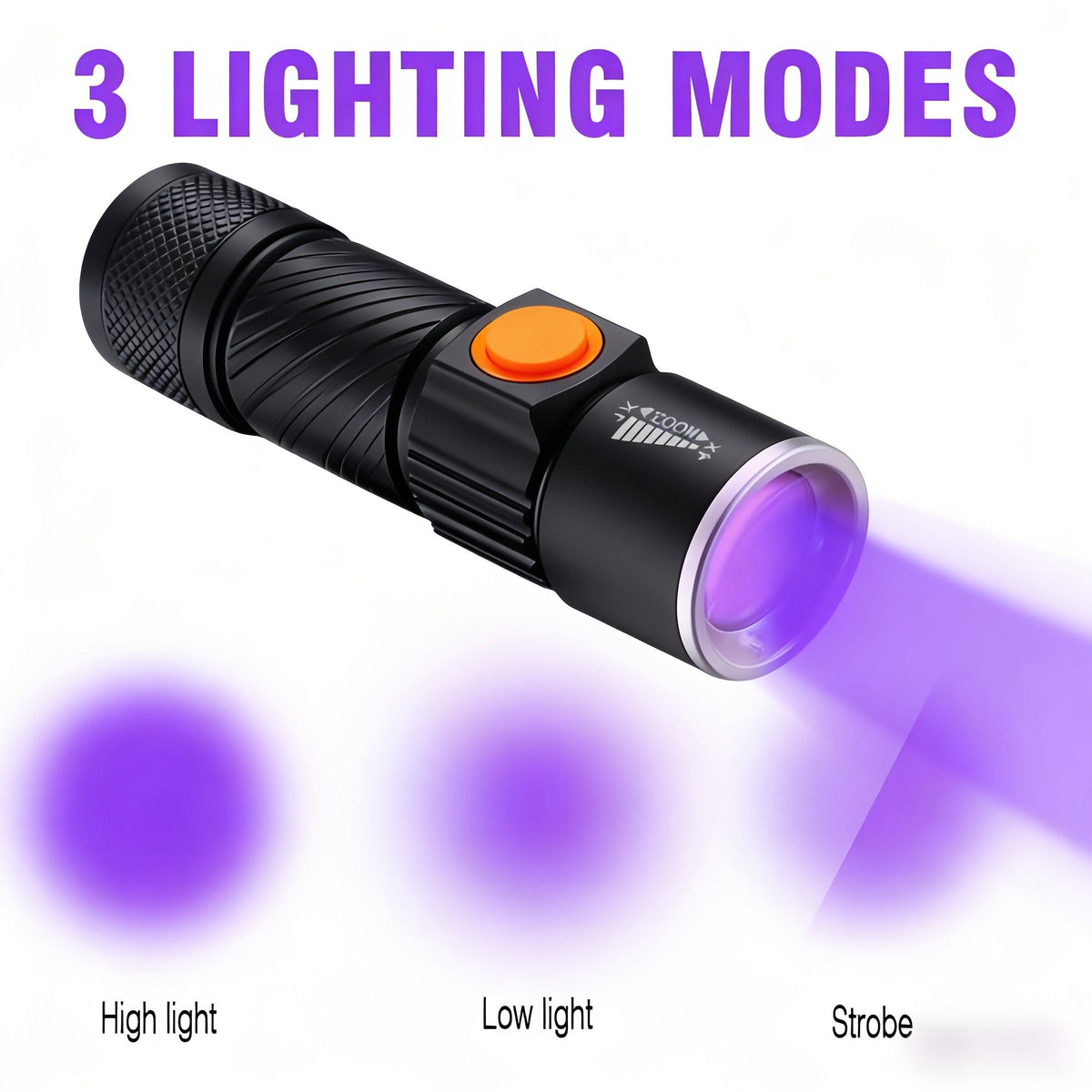 UV Flashlight Black Light 395nm USB Rechargeable - Ultraviolet Torch with 3 Modes for Pet Stain Detection — image 8