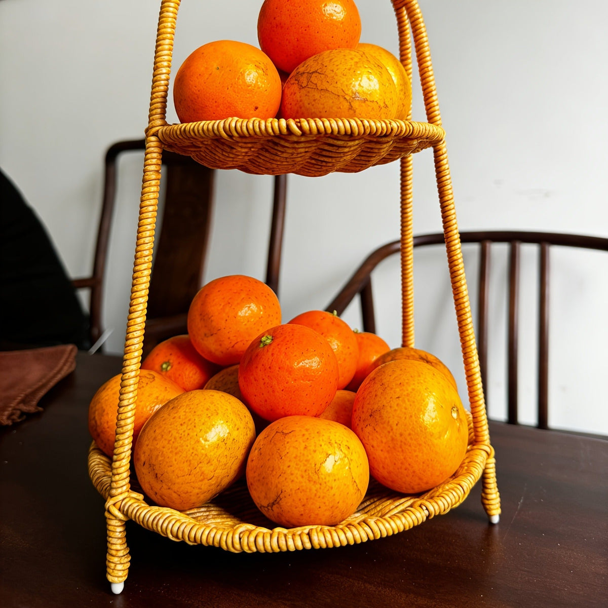 Round Tiered Serving Tray with Woven-Look Frame in Single- or Two-Layer Light Coffee Configurations — image 9