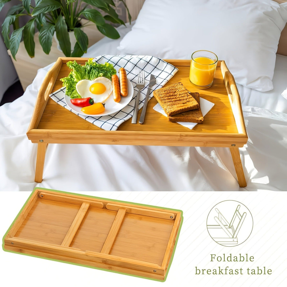 Bed Tray with Folding Legs Large 19.5x12 Inch Lap Desk for Breakfast Sofa Laptop Reading Drawing Snack Tray Eco Friendly Fold