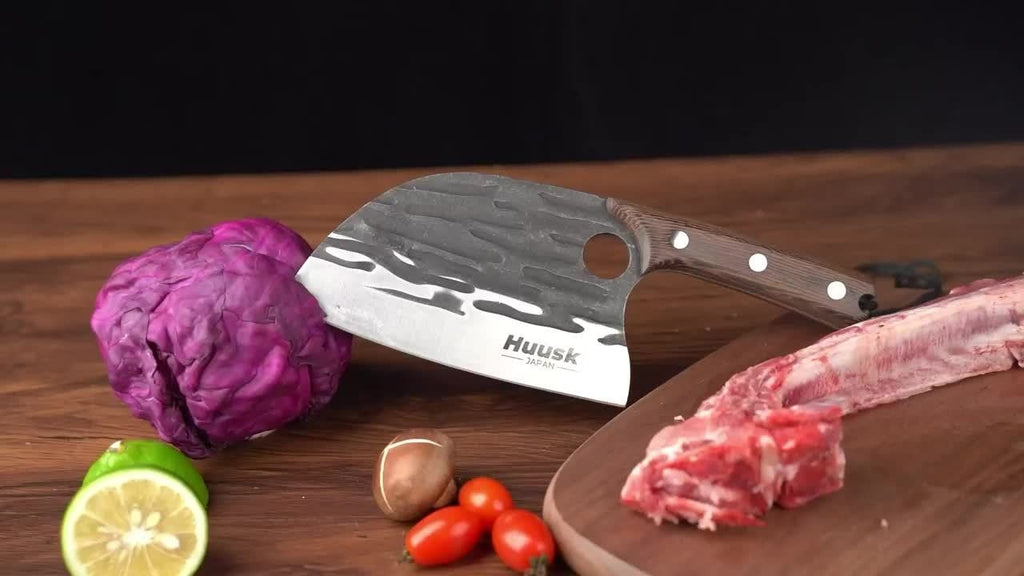 Meat Cleaver Hand Forged Serbian Chef Knife – High Carbon Steel Butcher Knife Full Tang with Leather Sheath | Razor Sharp Cho