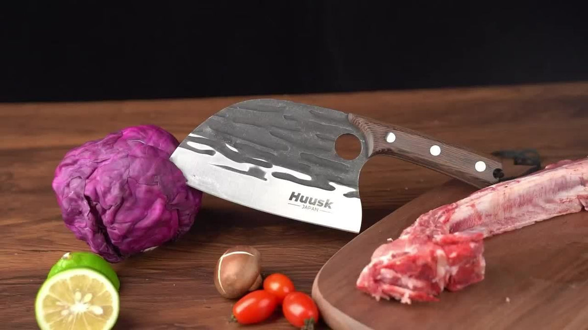 Meat Cleaver Hand Forged Serbian Chef Knife – High Carbon Steel Butcher Knife Full Tang with Leather Sheath | Razor Sharp Cho