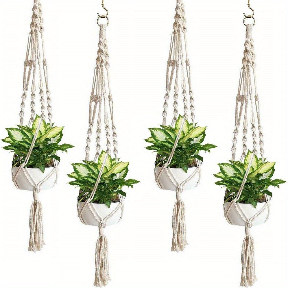 Macrame Hanging Planter Set of 4 Boho Rope Basket Plant Pot Holder for Indoor Outdoor – Decorative Hanging Organizer Net for 