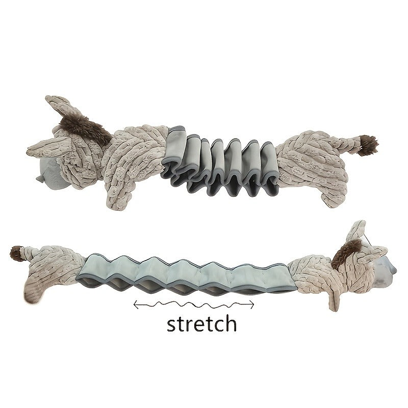 Dog Toy Stretch Donkey Plush Squeaker with Elastic Body, Textured Surface and Rope Ends in Gray White — image 8