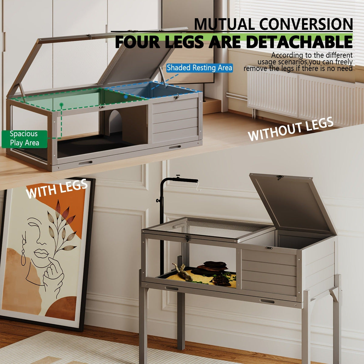 Large Tortoise Habitat Turtle Cage Enclosure with Detachable Legs Removable Roof Ramp Lamp Holder Indoor Outdoor — image 9